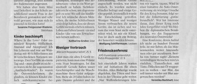 Leserbrief an die Kleine Zeitung