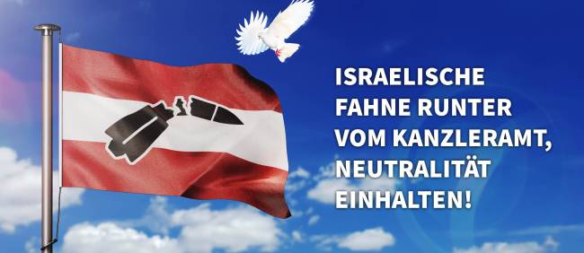 Österreichische Flagge mit Neutralitätsaufforderung