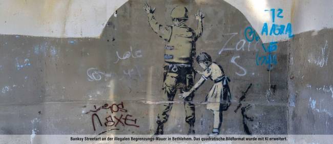 Banksy Streetart an der illegalen Begrenzungs-Mauer in Bethlehem. 
